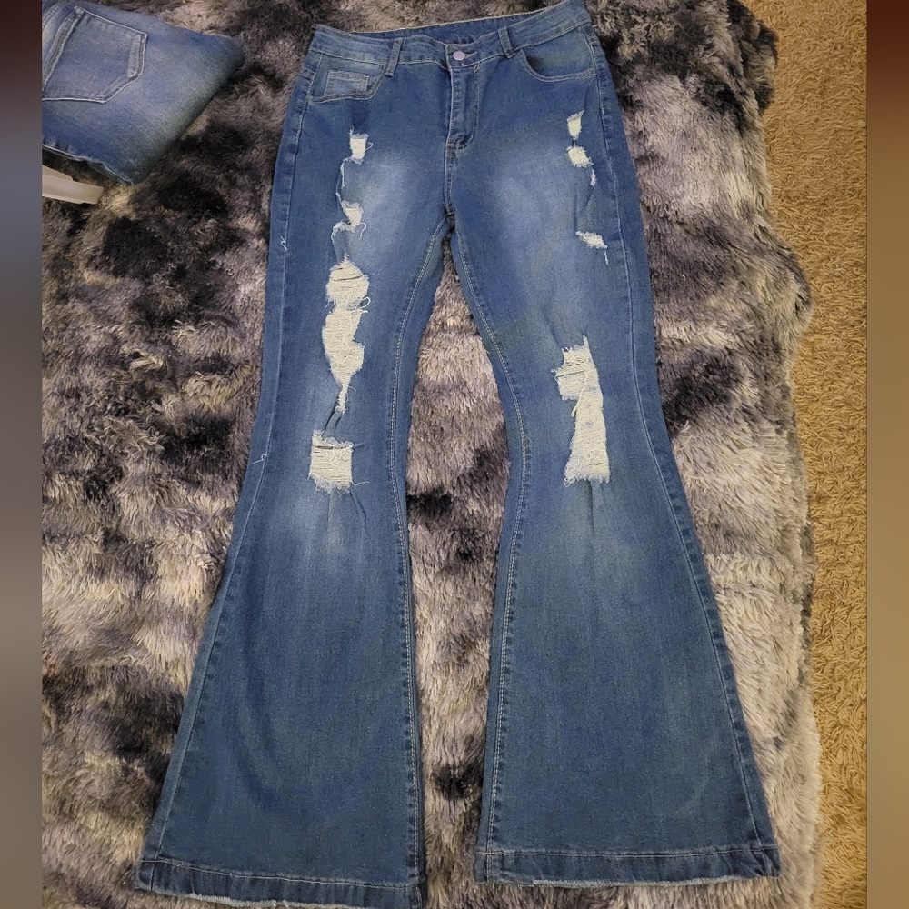 Women's Blue Distressed Flare Jeans NWOT